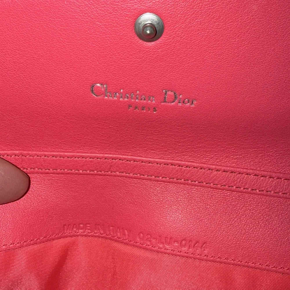 Christian Dior wallet on a chain pink n orange leather excellent condition.